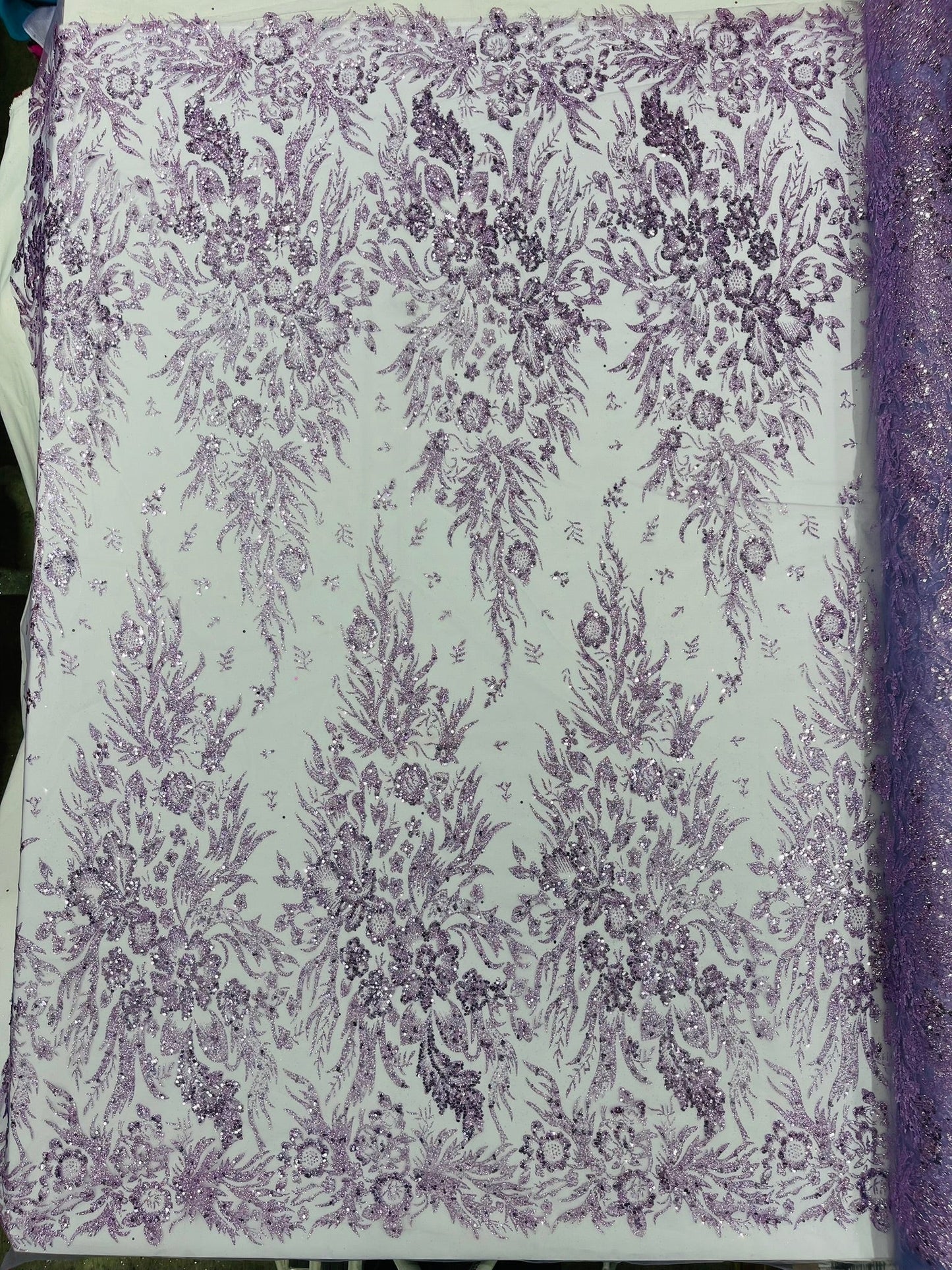 Big Glitter Damask Design On A Mesh Lace 58" Wide| New Creations Fabric & Foam Inc.