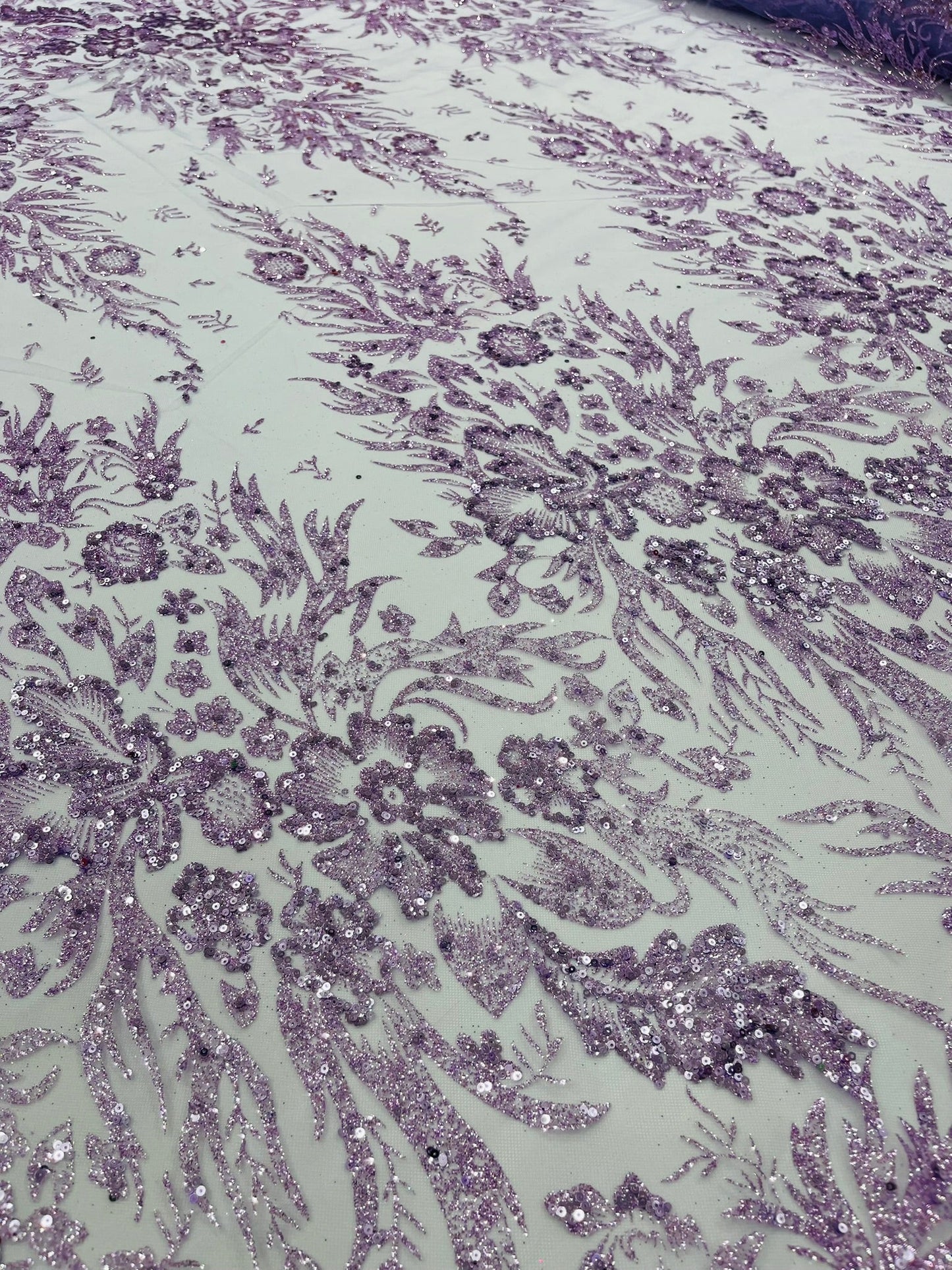 Big Glitter Damask Design On A Mesh Lace 58" Wide| New Creations Fabric & Foam Inc.