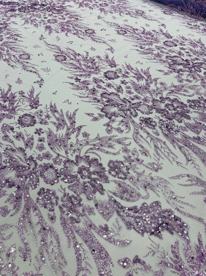 Big Glitter Damask Design On A Mesh Lace 58" Wide| New Creations Fabric & Foam Inc.