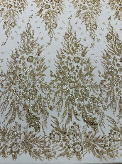 Big Glitter Damask Design On A Mesh Lace 58" Wide| New Creations Fabric & Foam Inc.