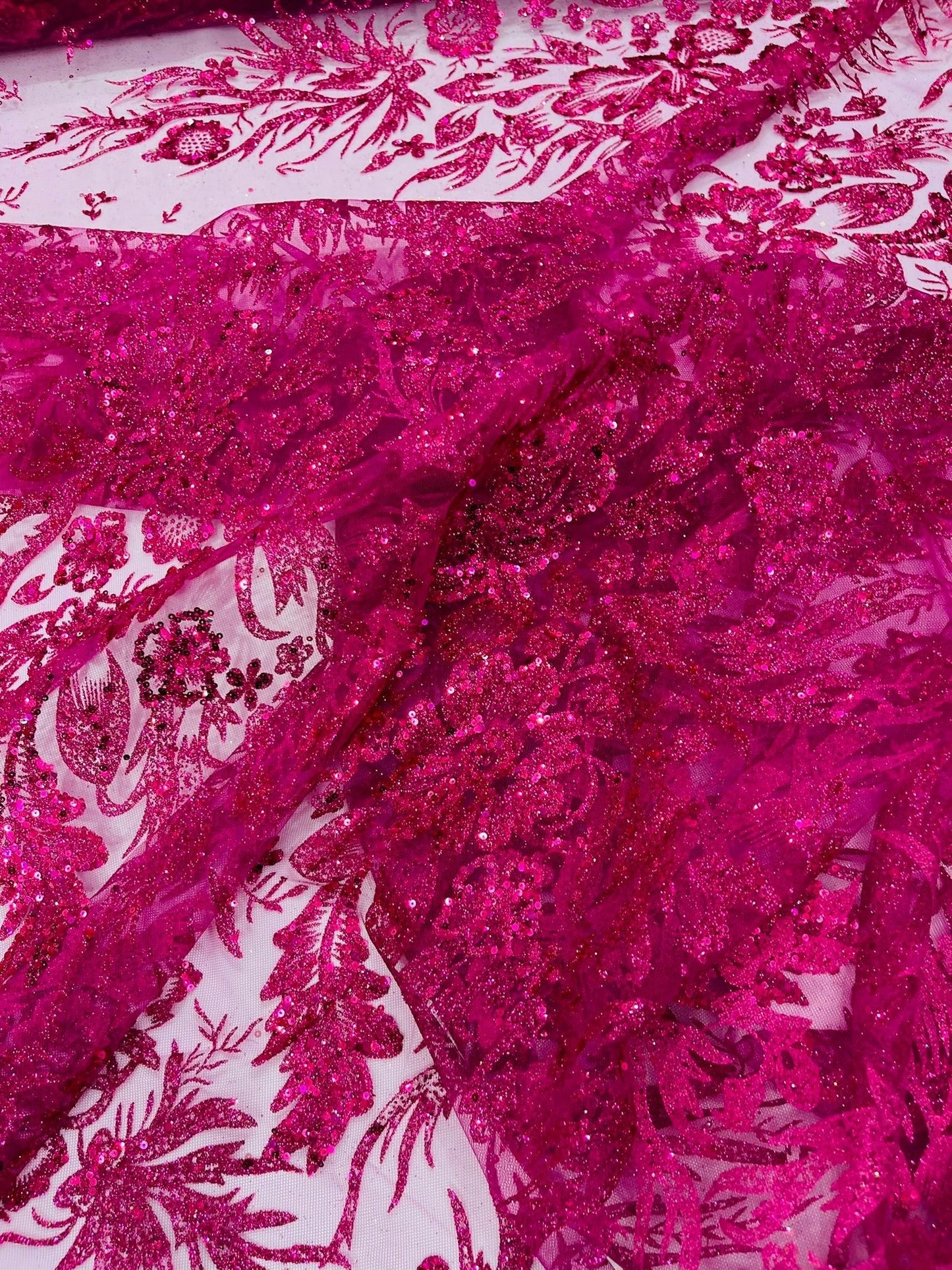 Big Glitter Damask Design On A Mesh Lace 58" Wide| New Creations Fabric & Foam Inc.