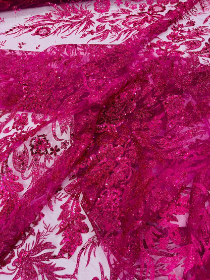 Big Glitter Damask Design On A Mesh Lace 58" Wide| New Creations Fabric & Foam Inc.