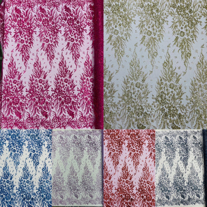 Big Glitter Damask Design On A Mesh Lace 58" Wide| New Creations Fabric & Foam Inc.