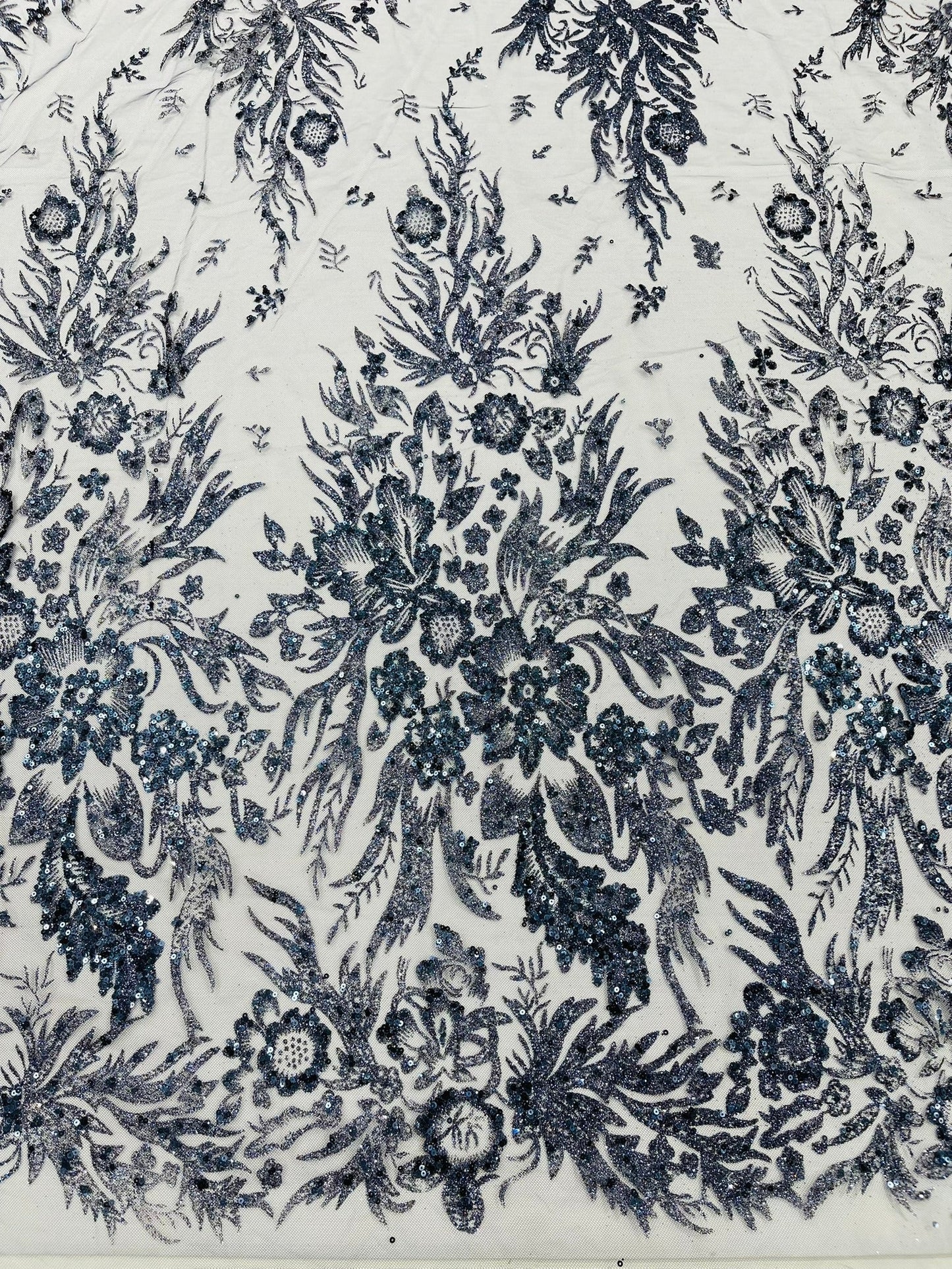 Big Glitter Damask Design On A Mesh Lace 58" Wide| New Creations Fabric & Foam Inc.
