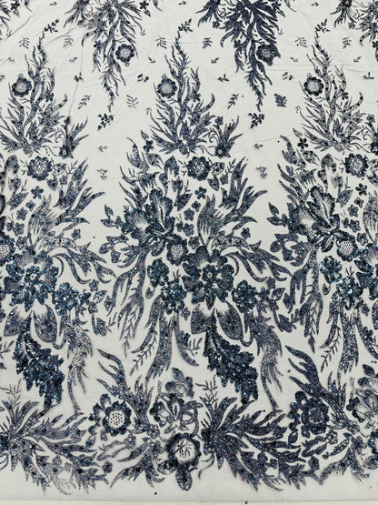 Big Glitter Damask Design On A Mesh Lace 58" Wide| New Creations Fabric & Foam Inc.