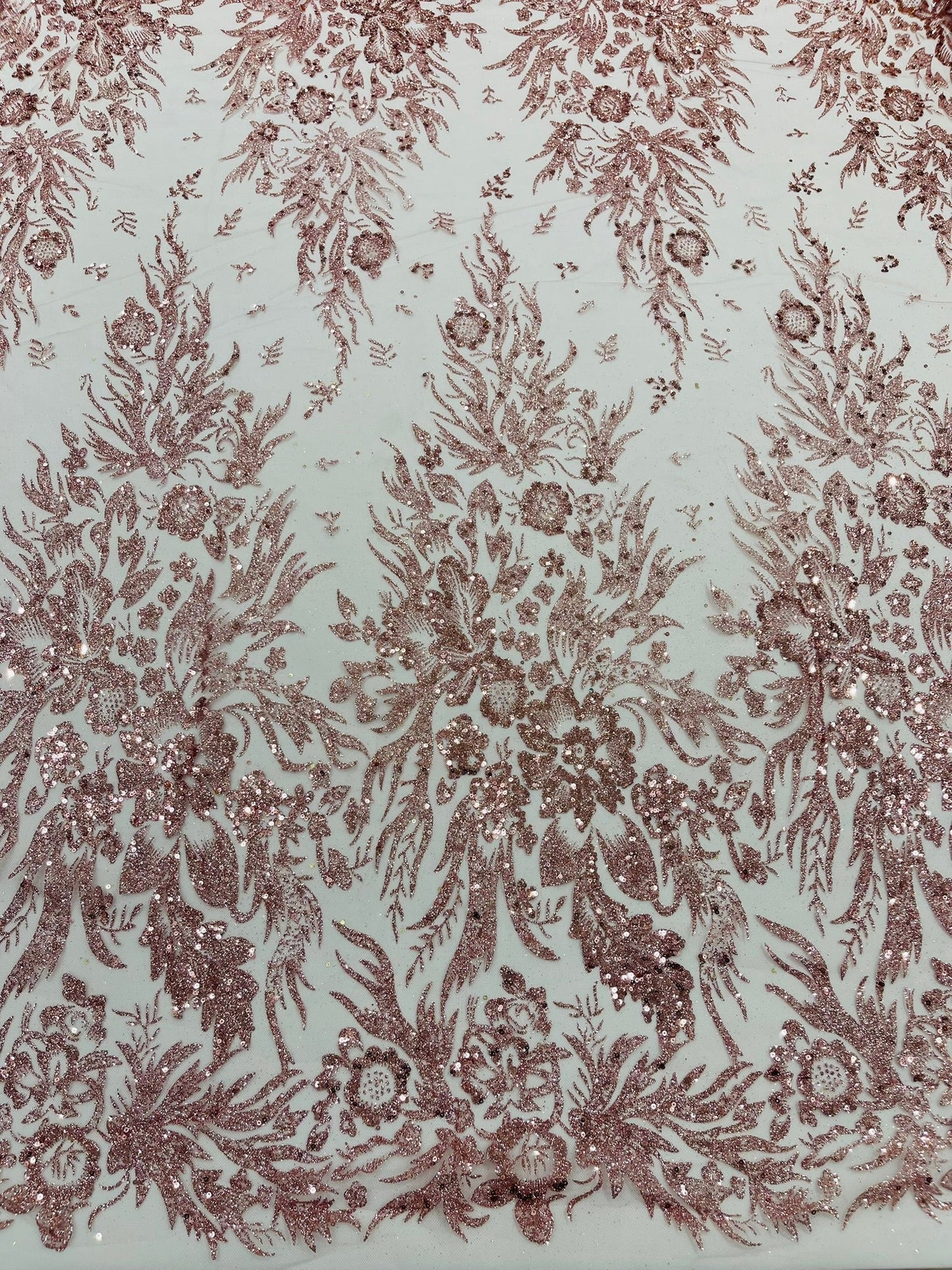 Big Glitter Damask Design On A Mesh Lace 58" Wide| New Creations Fabric & Foam Inc.