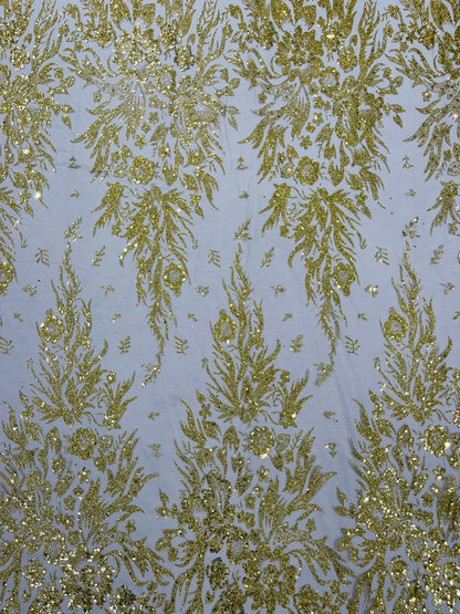 Big Glitter Damask Design On A Mesh Lace 58" Wide| New Creations Fabric & Foam Inc.