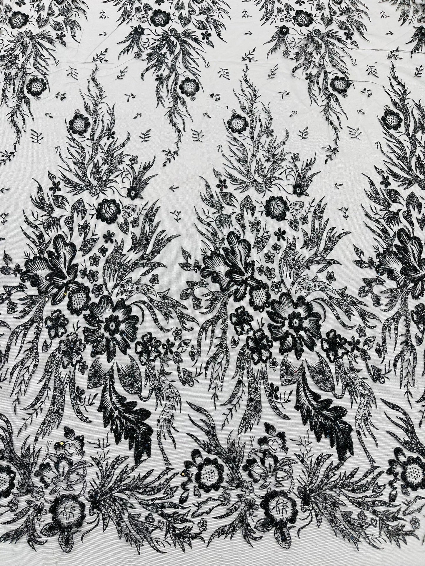 Big Glitter Damask Design On A Mesh Lace 58" Wide| New Creations Fabric & Foam Inc.