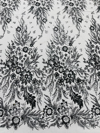 Big Glitter Damask Design On A Mesh Lace 58" Wide| New Creations Fabric & Foam Inc.