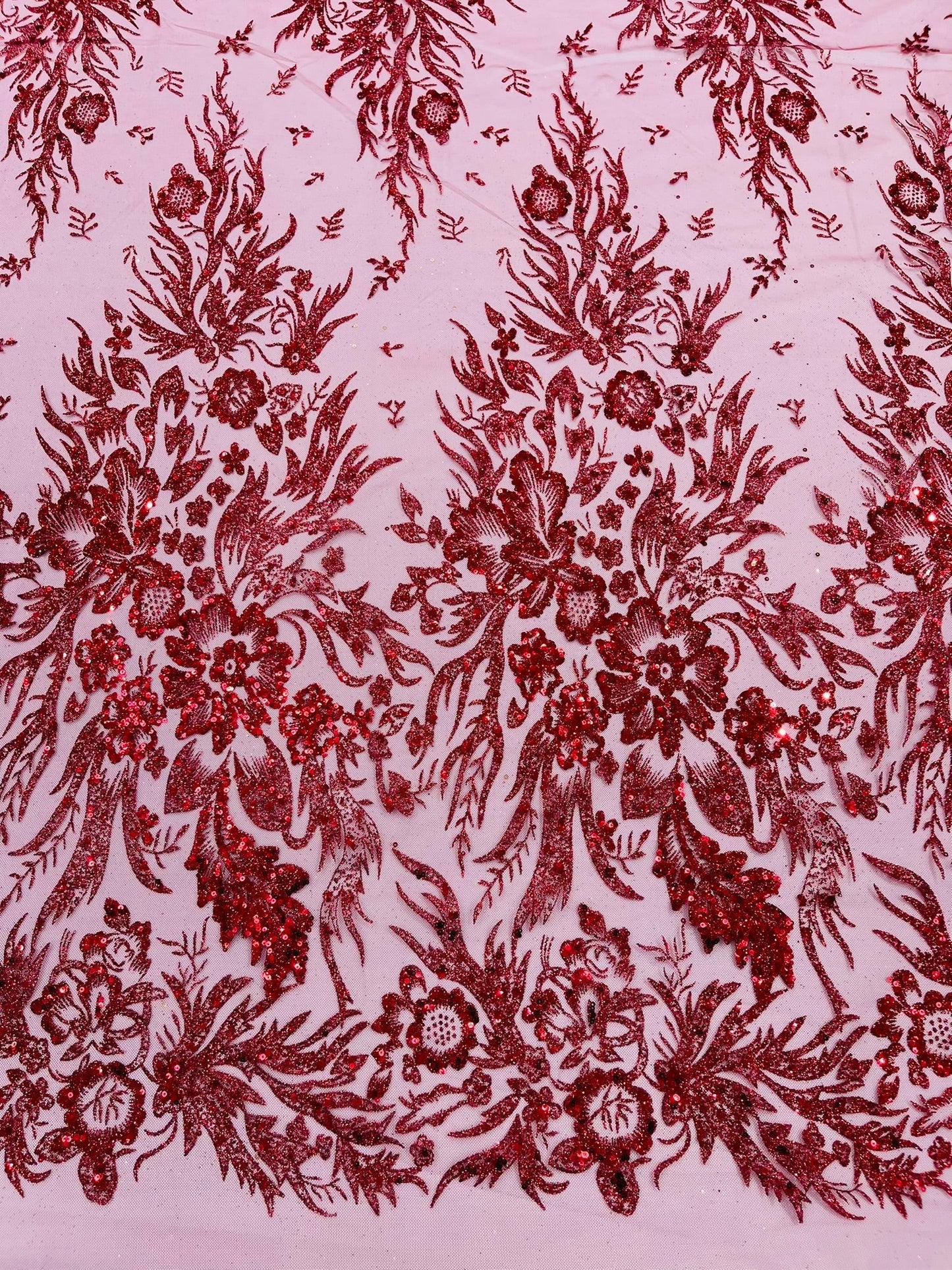 Big Glitter Damask Design On A Mesh Lace 58" Wide| New Creations Fabric & Foam Inc.