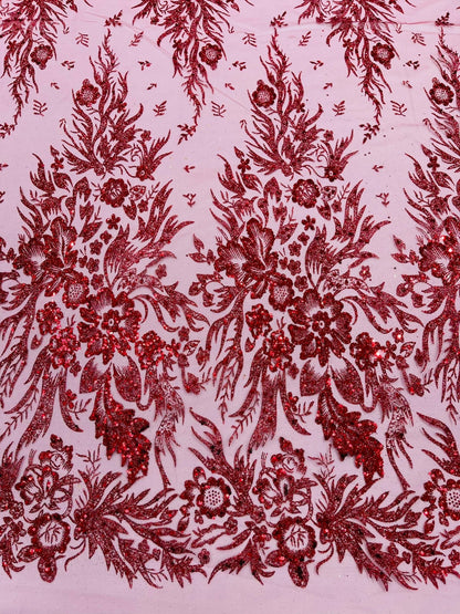 Big Glitter Damask Design On A Mesh Lace 58" Wide| New Creations Fabric & Foam Inc.