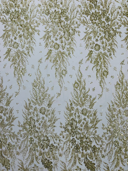 Big Glitter Damask Design On A Mesh Lace 58" Wide| New Creations Fabric & Foam Inc.