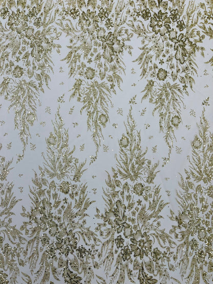Big Glitter Damask Design On A Mesh Lace 58" Wide| New Creations Fabric & Foam Inc.