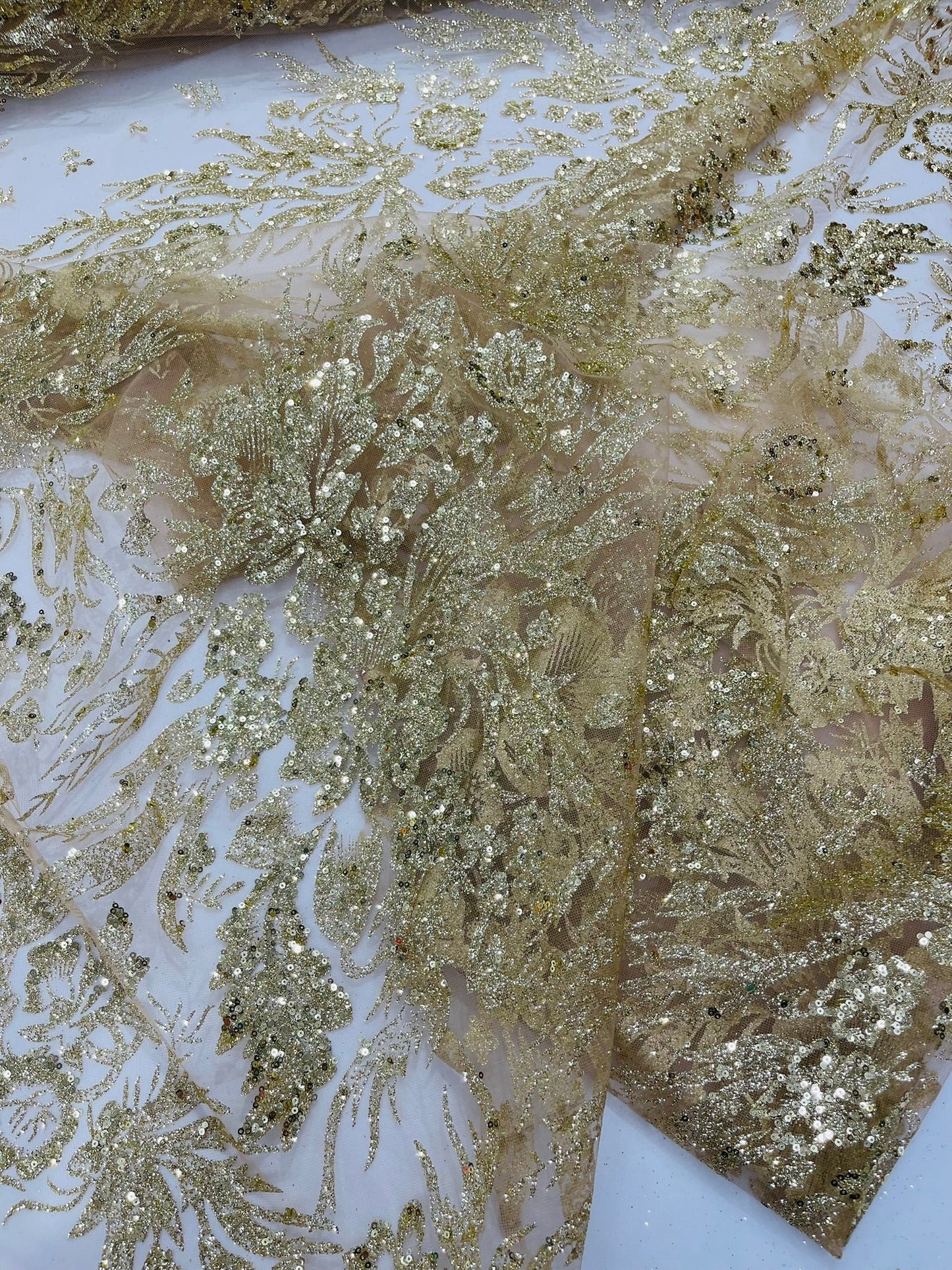 Big Glitter Damask Design On A Mesh Lace 58" Wide| New Creations Fabric & Foam Inc.