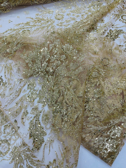 Big Glitter Damask Design On A Mesh Lace 58" Wide| New Creations Fabric & Foam Inc.