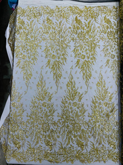 Big Glitter Damask Design On A Mesh Lace 58" Wide| New Creations Fabric & Foam Inc.