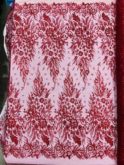 Big Glitter Damask Design On A Mesh Lace 58" Wide| New Creations Fabric & Foam Inc.
