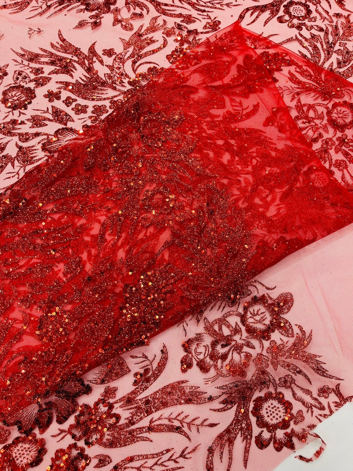 Big Glitter Damask Design On A Mesh Lace 58" Wide| New Creations Fabric & Foam Inc.
