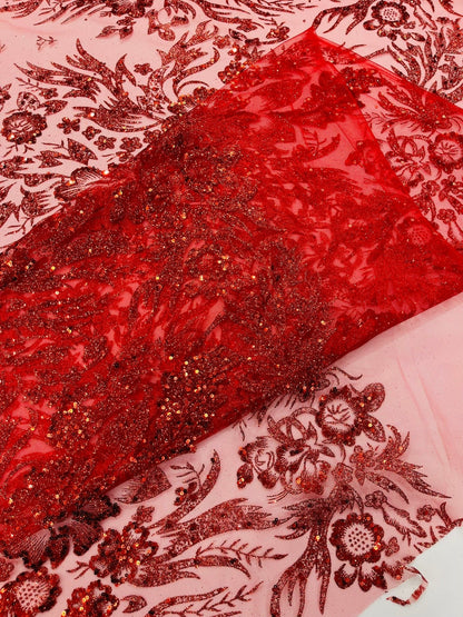 Big Glitter Damask Design On A Mesh Lace 58" Wide| New Creations Fabric & Foam Inc.