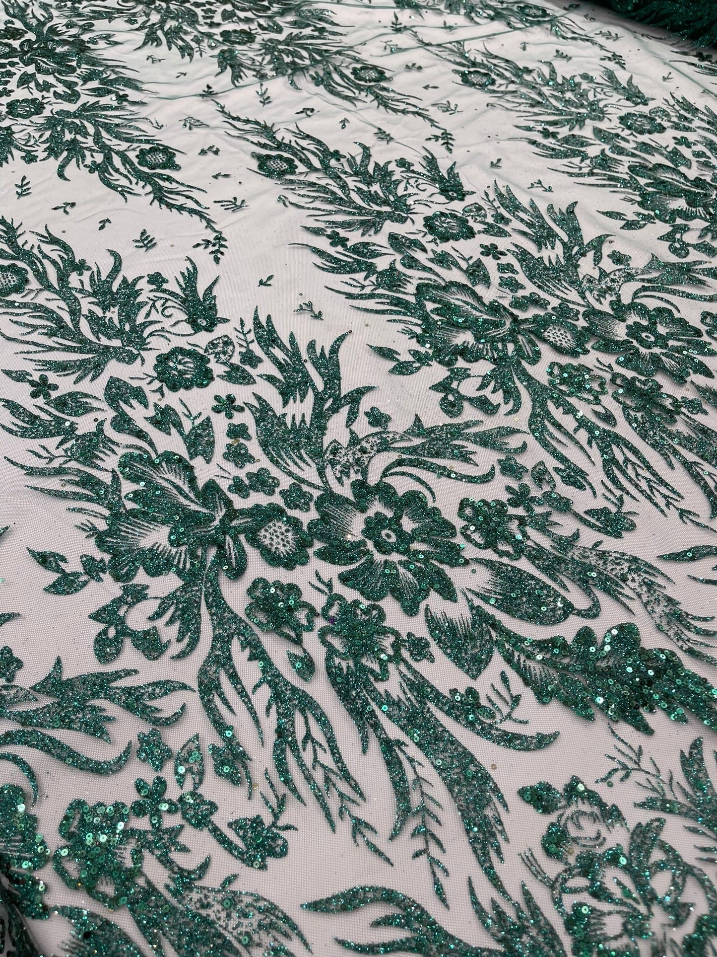 Big Glitter Damask Design On A Mesh Lace 58" Wide| New Creations Fabric & Foam Inc.