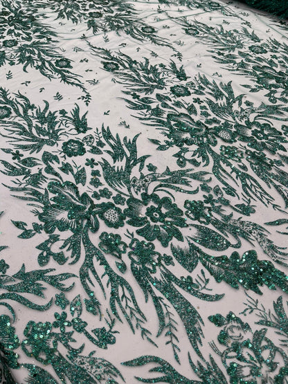 Big Glitter Damask Design On A Mesh Lace 58" Wide| New Creations Fabric & Foam Inc.