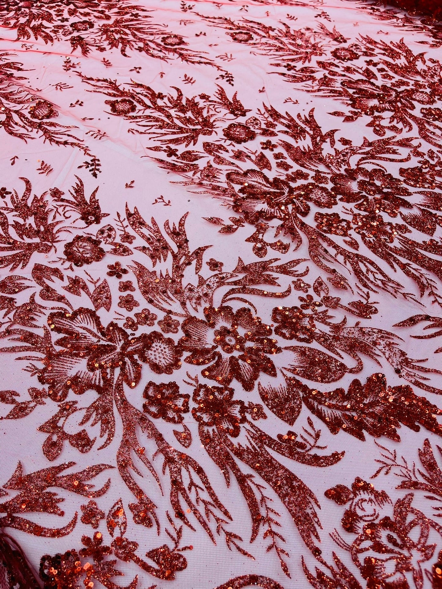 Big Glitter Damask Design On A Mesh Lace 58" Wide| New Creations Fabric & Foam Inc.