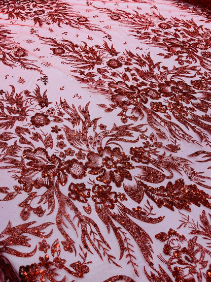 Big Glitter Damask Design On A Mesh Lace 58" Wide| New Creations Fabric & Foam Inc.