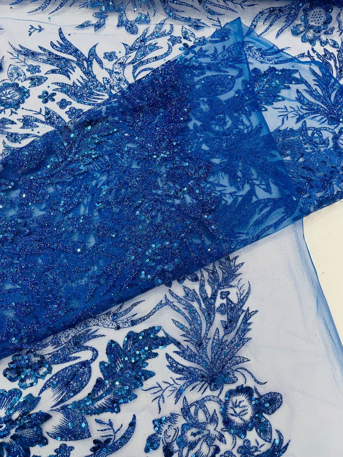 Big Glitter Damask Design On A Mesh Lace 58" Wide| New Creations Fabric & Foam Inc.
