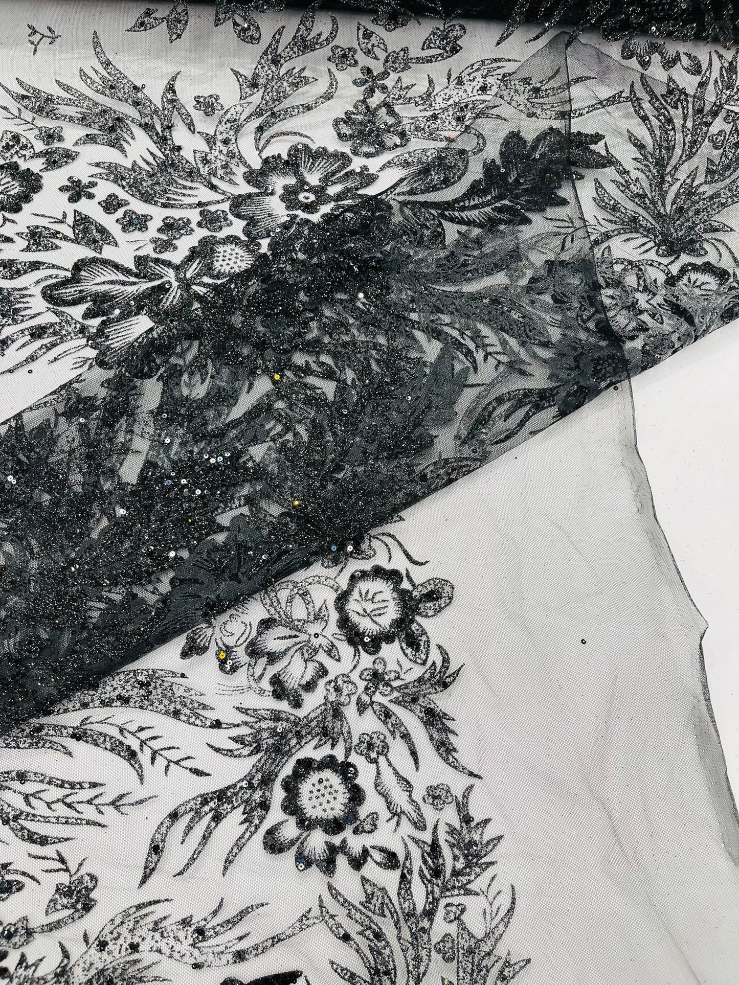 Big Glitter Damask Design On A Mesh Lace 58" Wide| New Creations Fabric & Foam Inc.