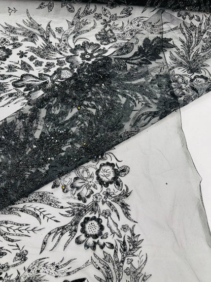 Big Glitter Damask Design On A Mesh Lace 58" Wide| New Creations Fabric & Foam Inc.