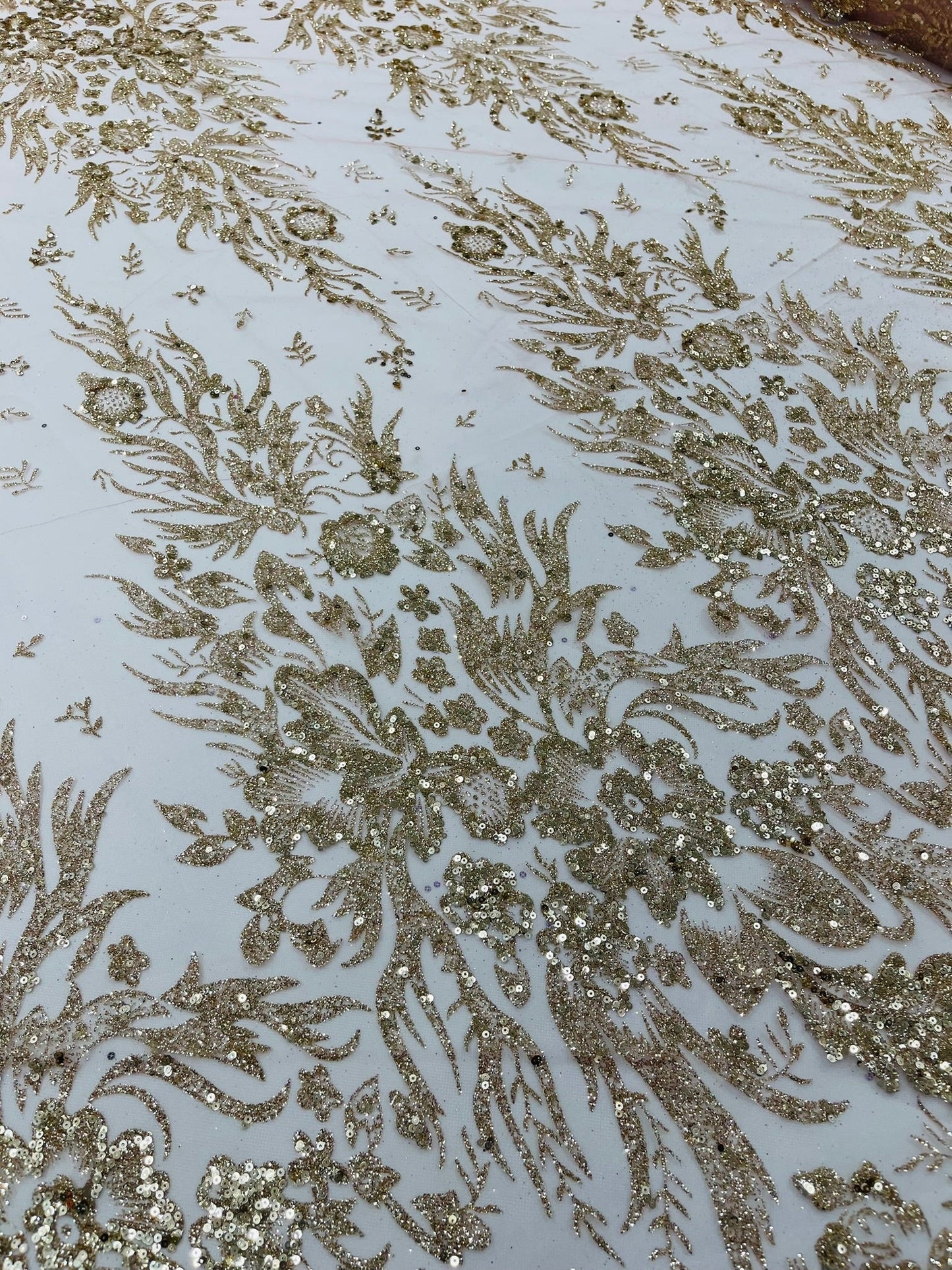 Big Glitter Damask Design On A Mesh Lace 58" Wide| New Creations Fabric & Foam Inc.