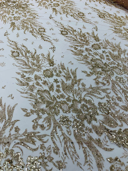 Big Glitter Damask Design On A Mesh Lace 58" Wide| New Creations Fabric & Foam Inc.