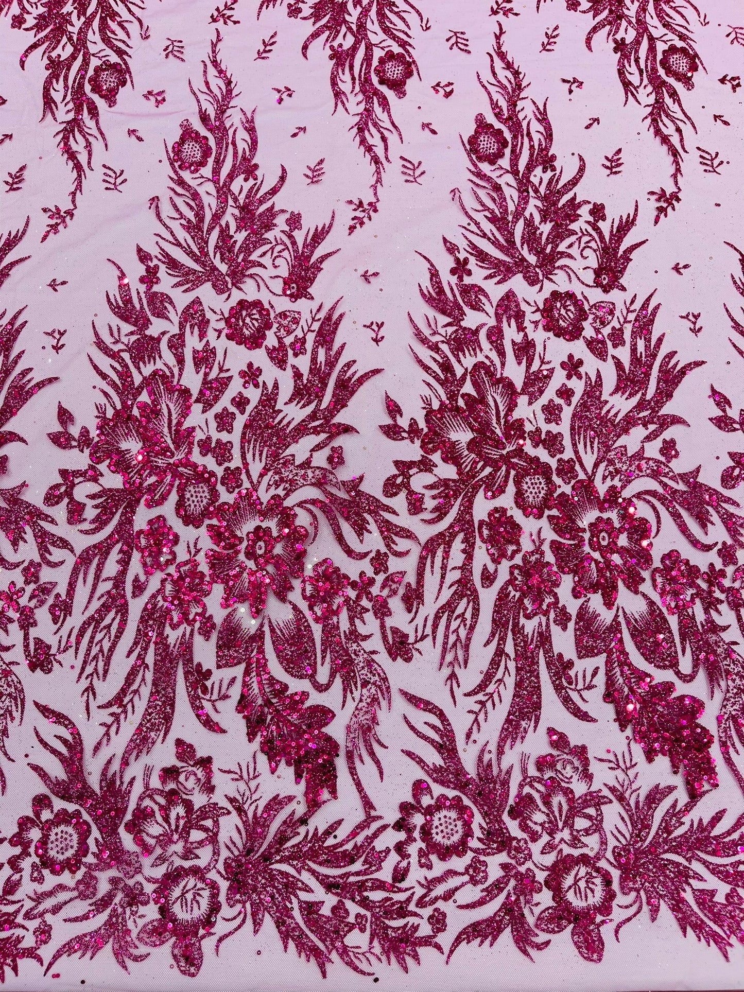 Big Glitter Damask Design On A Mesh Lace 58" Wide| New Creations Fabric & Foam Inc.