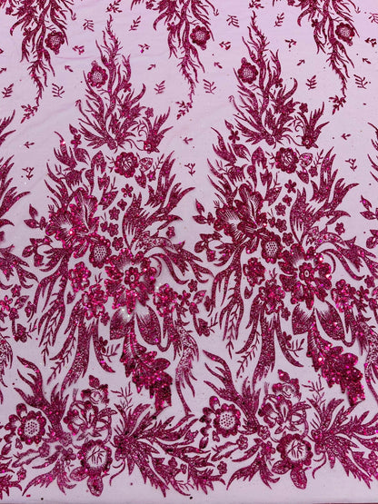 Big Glitter Damask Design On A Mesh Lace 58" Wide| New Creations Fabric & Foam Inc.