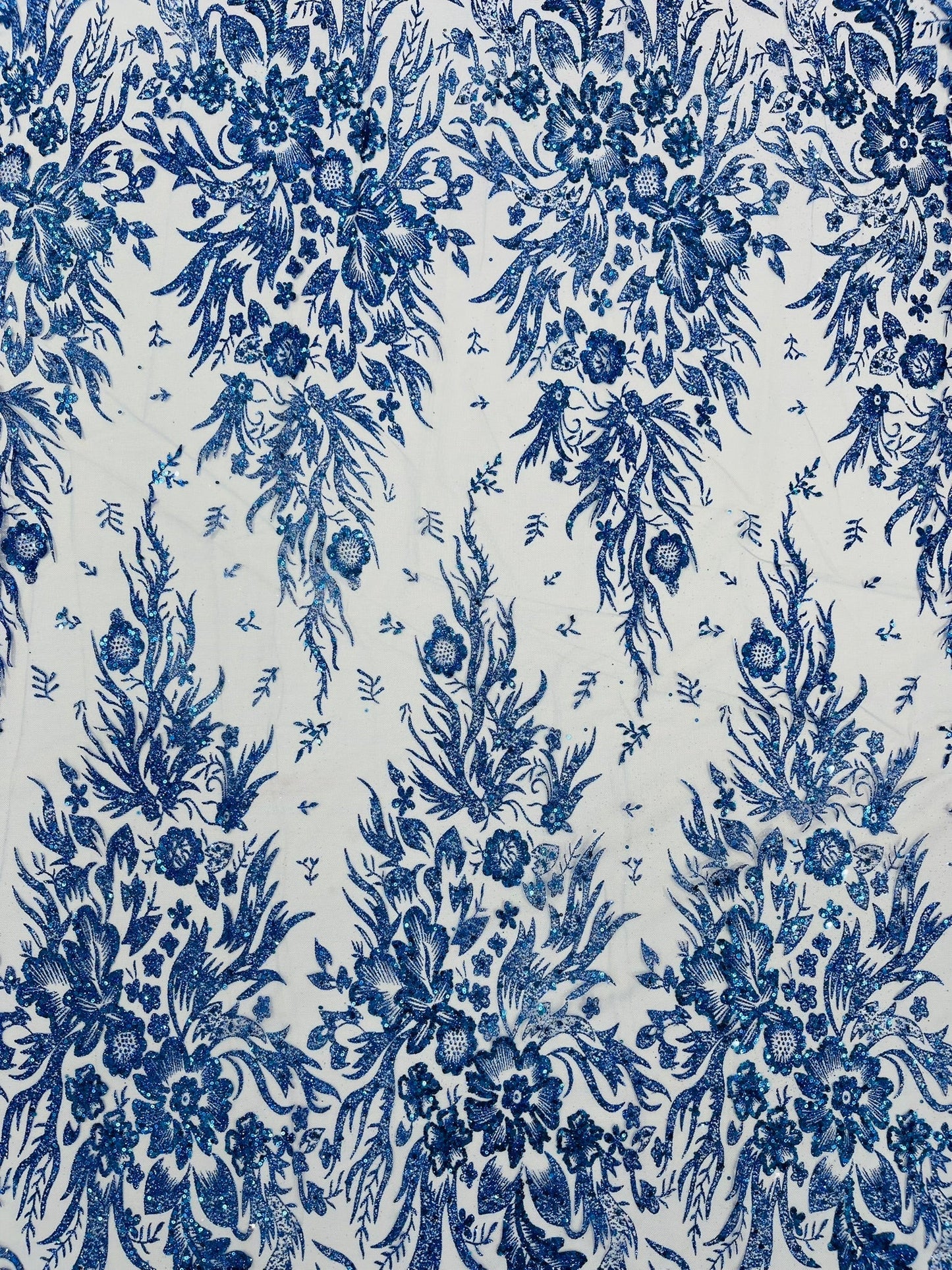 Big Glitter Damask Design On A Mesh Lace 58" Wide| New Creations Fabric & Foam Inc.