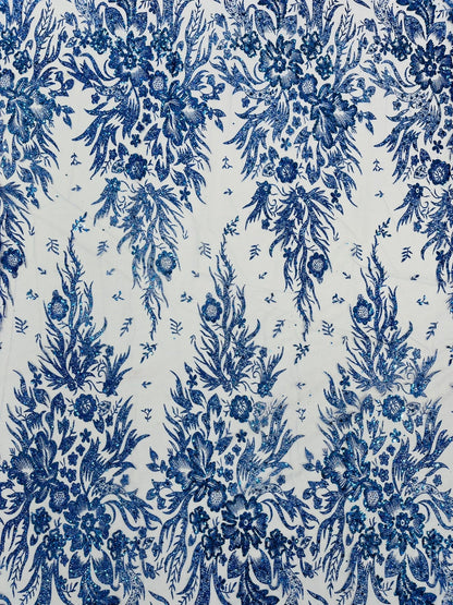 Big Glitter Damask Design On A Mesh Lace 58" Wide| New Creations Fabric & Foam Inc.