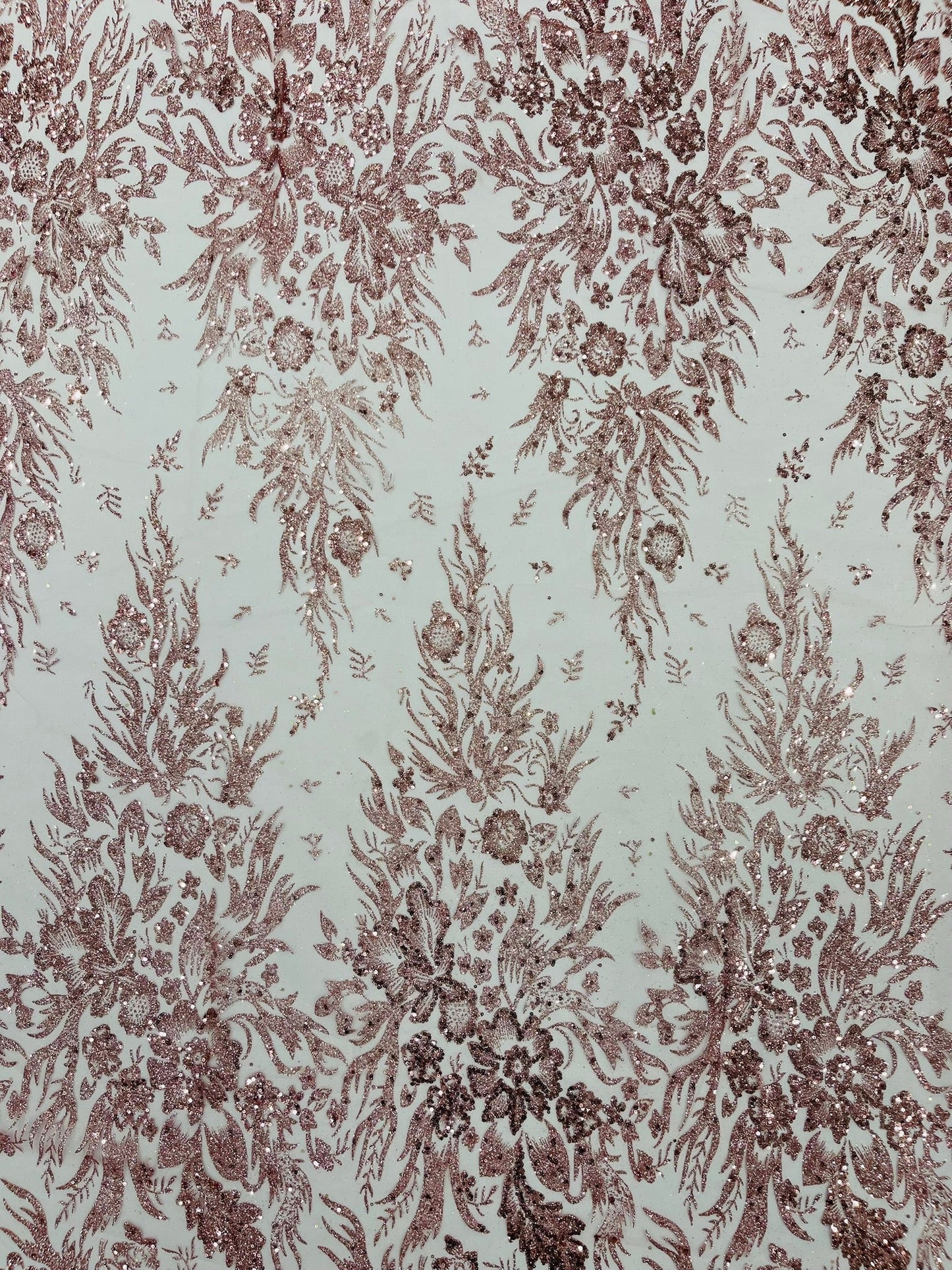 Big Glitter Damask Design On A Mesh Lace 58" Wide| New Creations Fabric & Foam Inc.