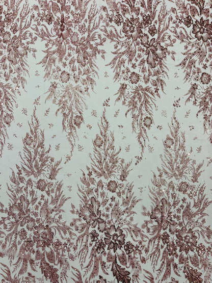 Big Glitter Damask Design On A Mesh Lace 58" Wide| New Creations Fabric & Foam Inc.