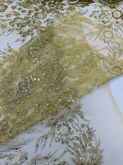 Big Glitter Damask Design On A Mesh Lace 58" Wide| New Creations Fabric & Foam Inc.