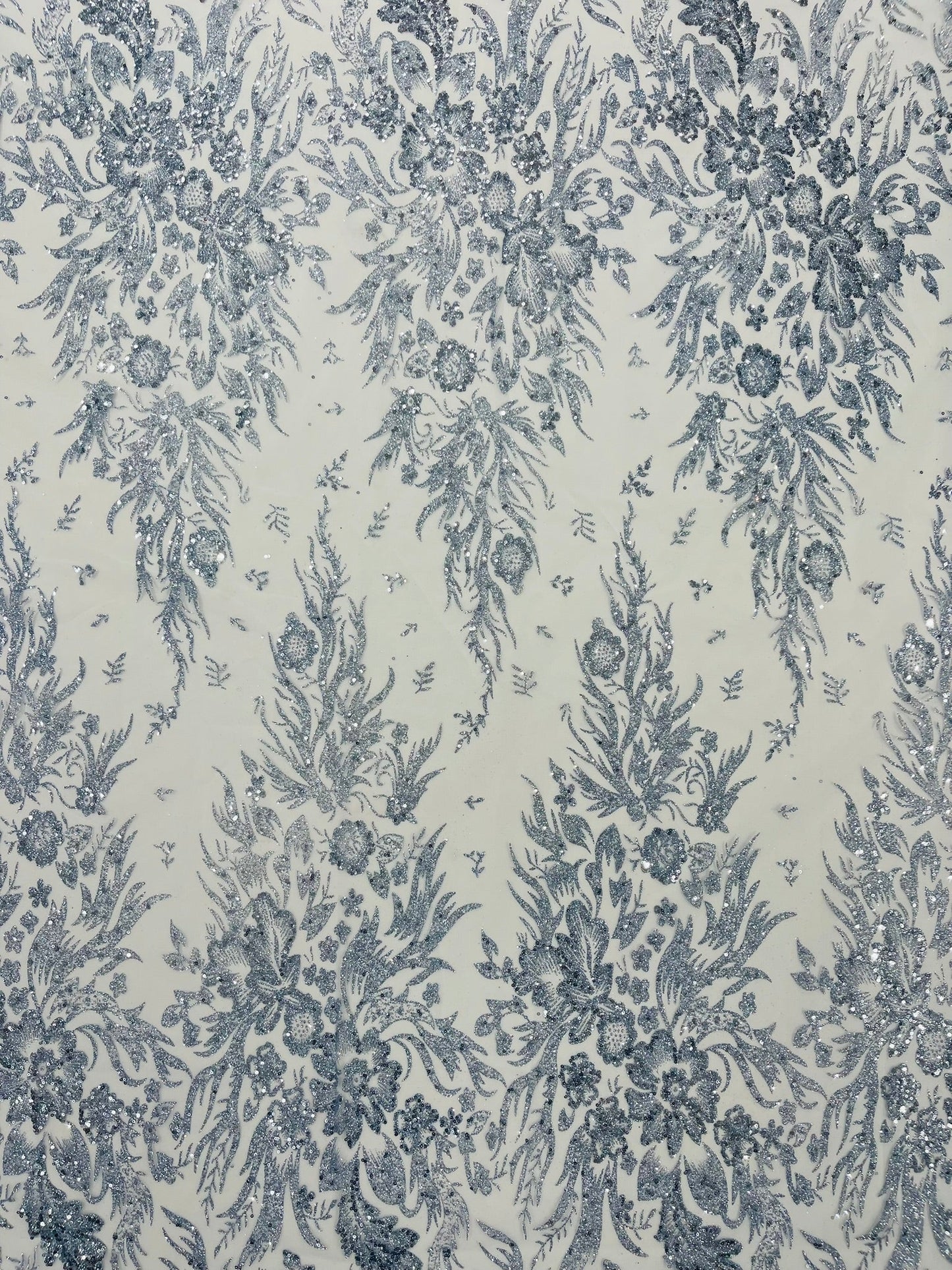 Big Glitter Damask Design On A Mesh Lace 58" Wide| New Creations Fabric & Foam Inc.