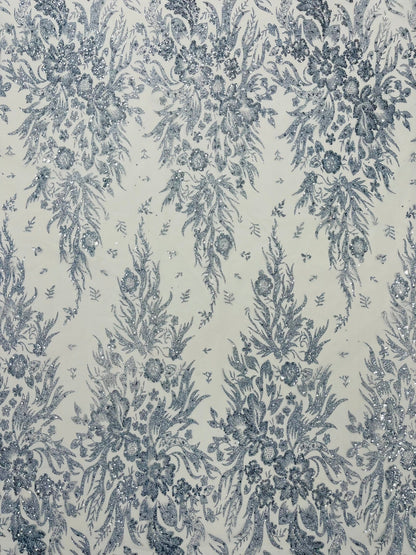 Big Glitter Damask Design On A Mesh Lace 58" Wide| New Creations Fabric & Foam Inc.