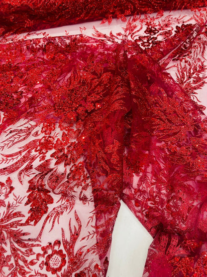 Big Glitter Damask Design On A Mesh Lace 58" Wide| New Creations Fabric & Foam Inc.