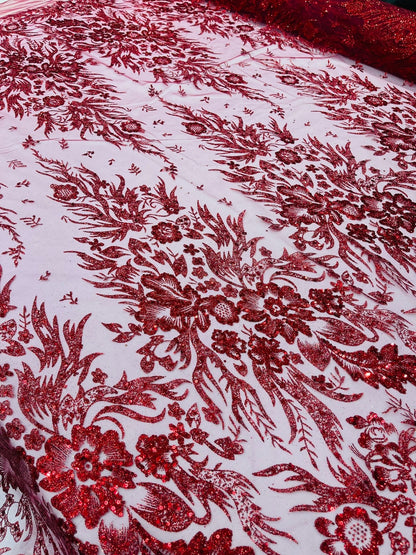 Big Glitter Damask Design On A Mesh Lace 58" Wide| New Creations Fabric & Foam Inc.