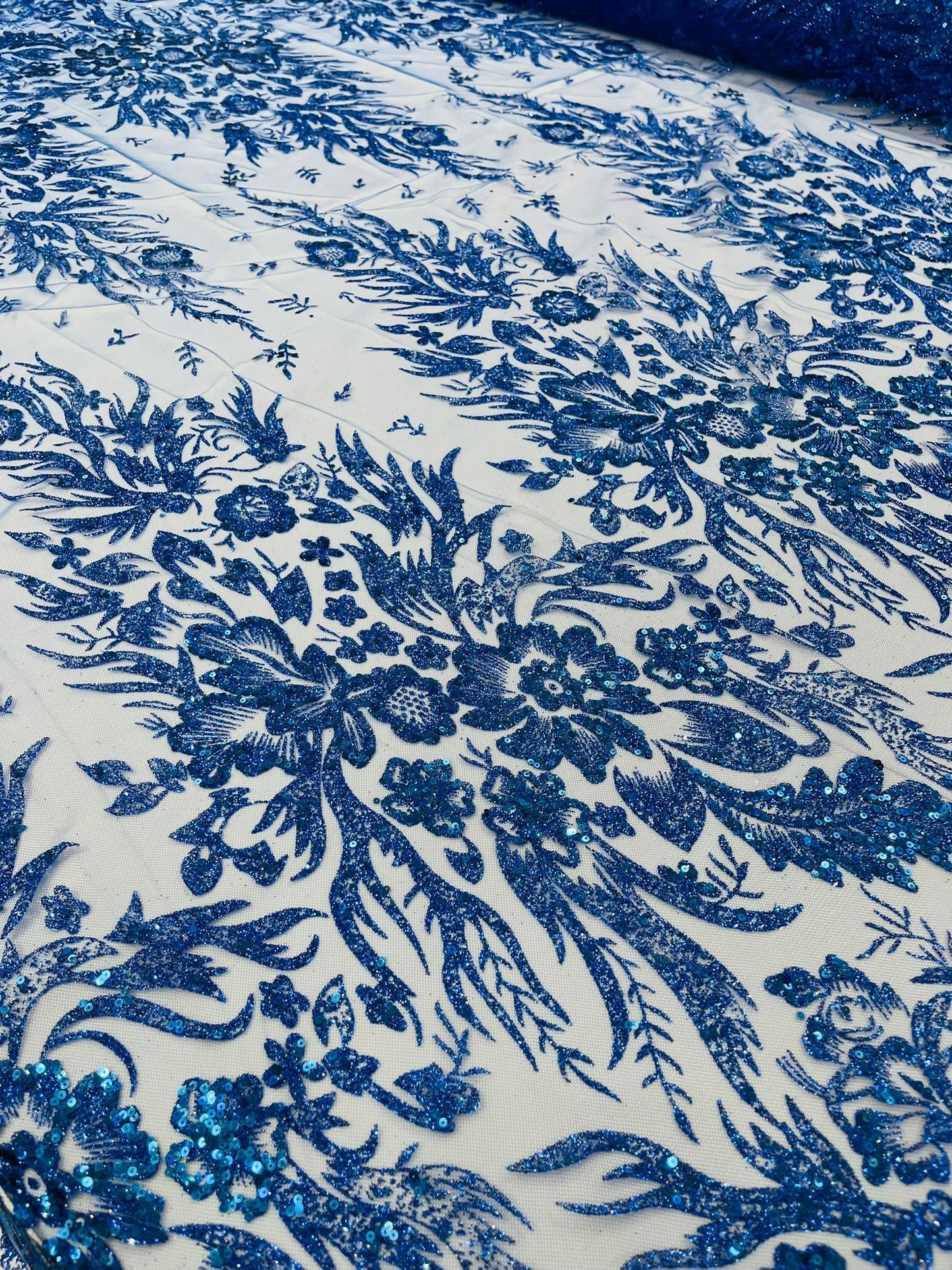 Big Glitter Damask Design On A Mesh Lace 58" Wide| New Creations Fabric & Foam Inc.