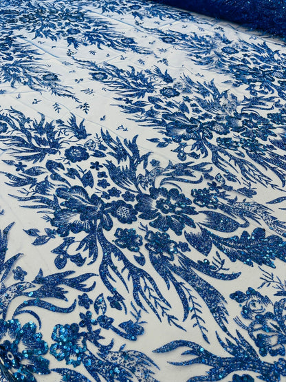 Big Glitter Damask Design On A Mesh Lace 58" Wide| New Creations Fabric & Foam Inc.