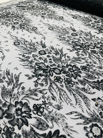 Big Glitter Damask Design On A Mesh Lace 58" Wide| New Creations Fabric & Foam Inc.