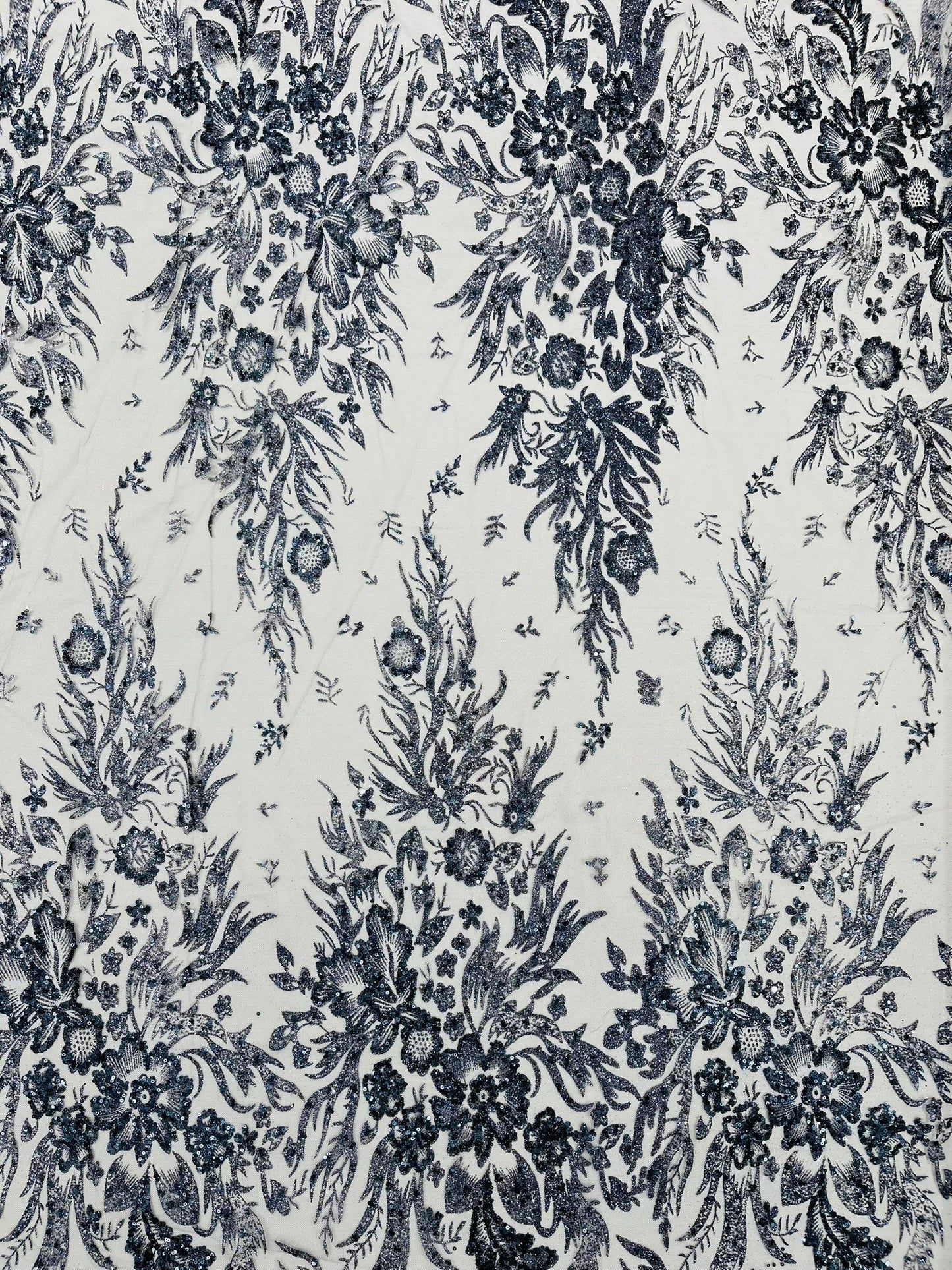 Big Glitter Damask Design On A Mesh Lace 58" Wide| New Creations Fabric & Foam Inc.