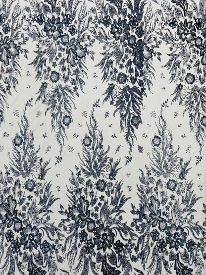 Big Glitter Damask Design On A Mesh Lace 58" Wide| New Creations Fabric & Foam Inc.