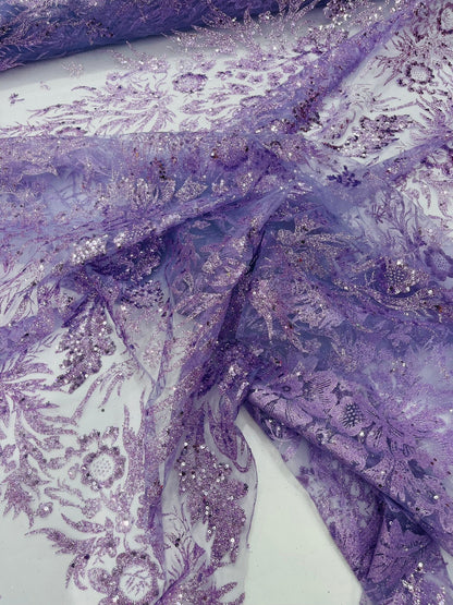 Big Glitter Damask Design On A Mesh Lace 58" Wide| New Creations Fabric & Foam Inc.