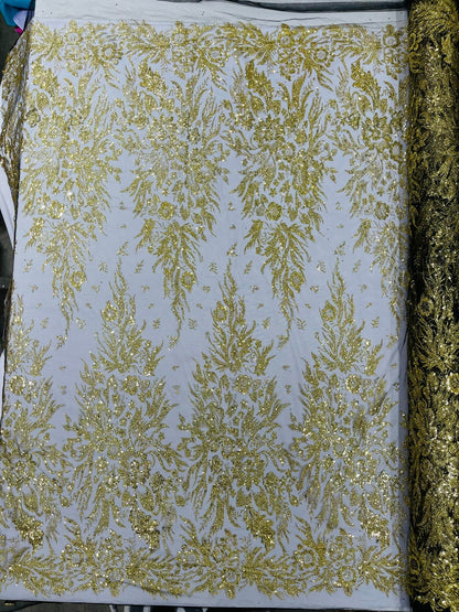 Big Glitter Damask Design On A Mesh Lace 58" Wide| New Creations Fabric & Foam Inc.